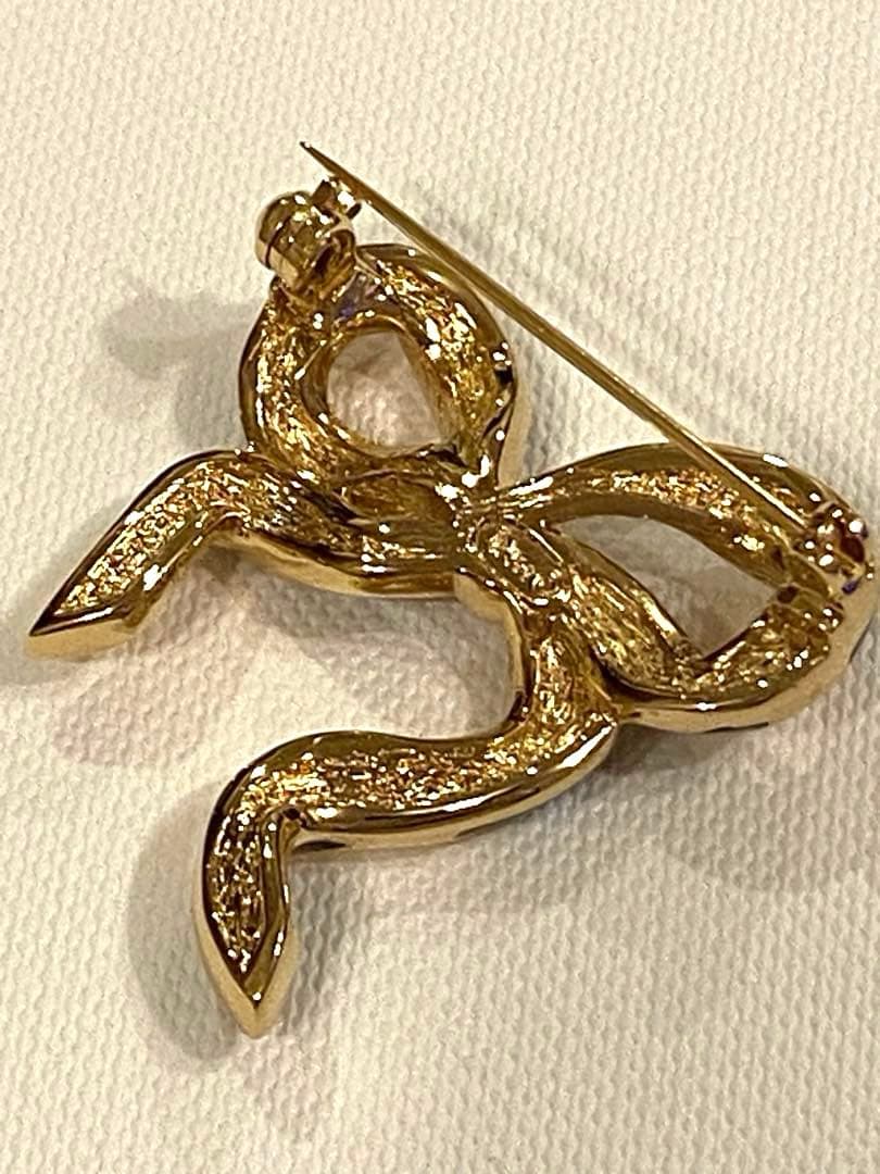 ✨正規品✨ Christian Dior ブローチ　ゴールド　ブラック　リボン型