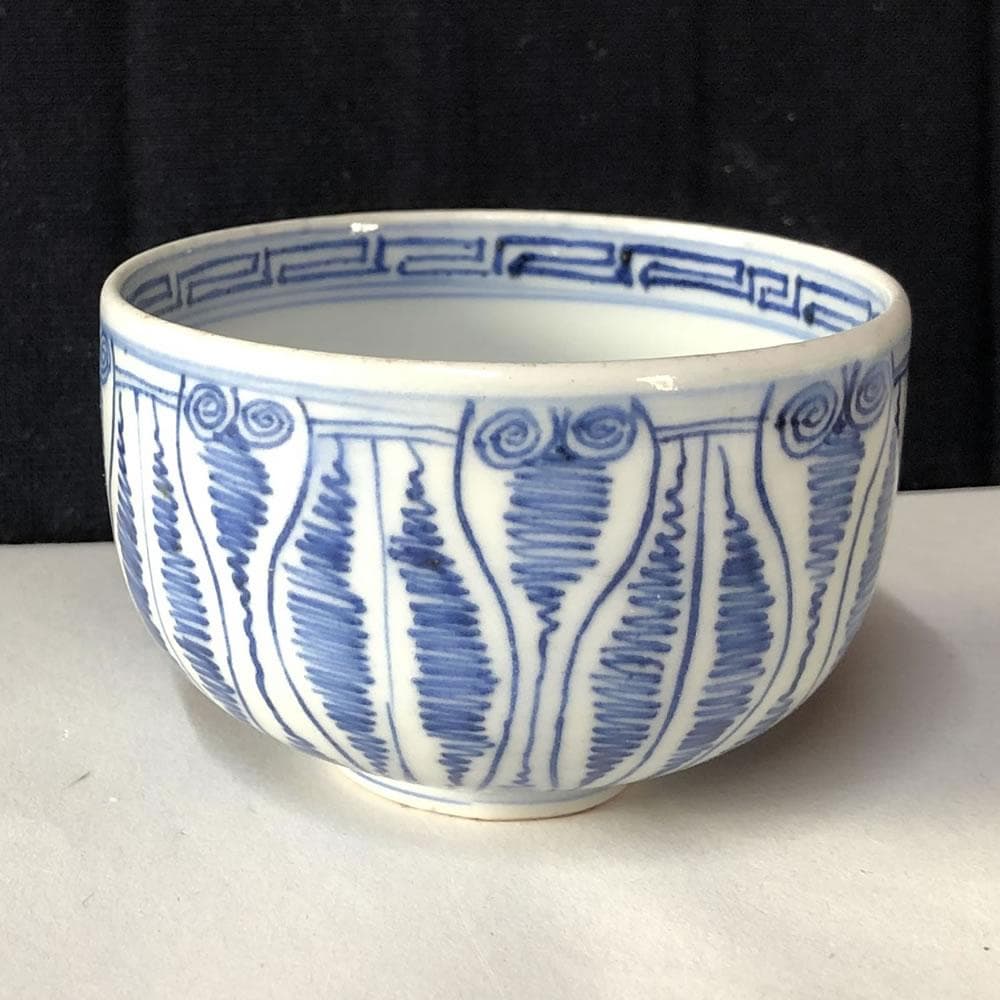 e154 古伊万里 染付 よろけ紋 ころ茶碗 5客 りん茶碗 茶碗 茶道具