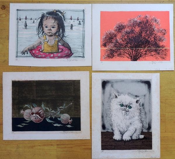 ●小澤清人４枚●プチブロン・浮き輪の女の子・ザクロ・樹木　小沢清人