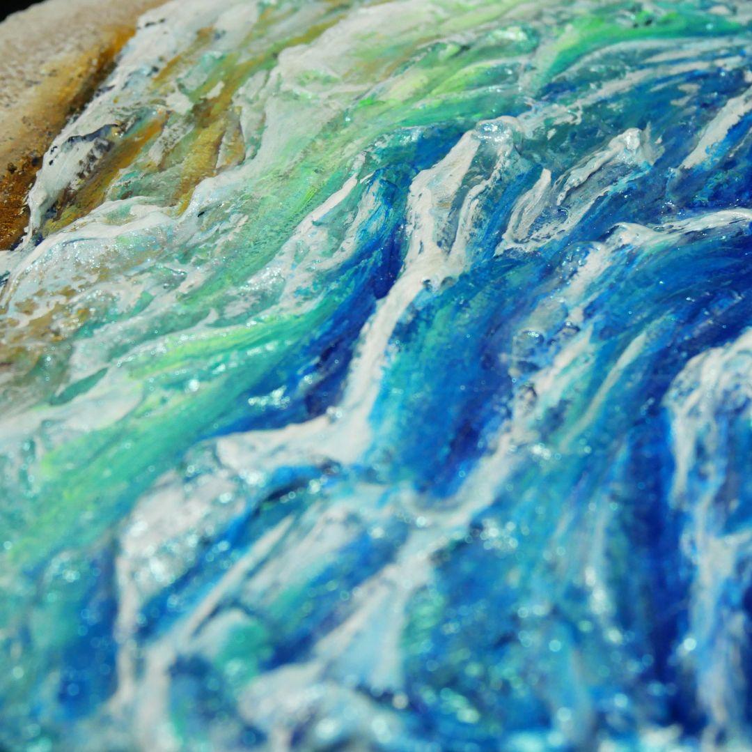 油絵 油彩 油彩画 絵 絵画 六角型【海の砂場】