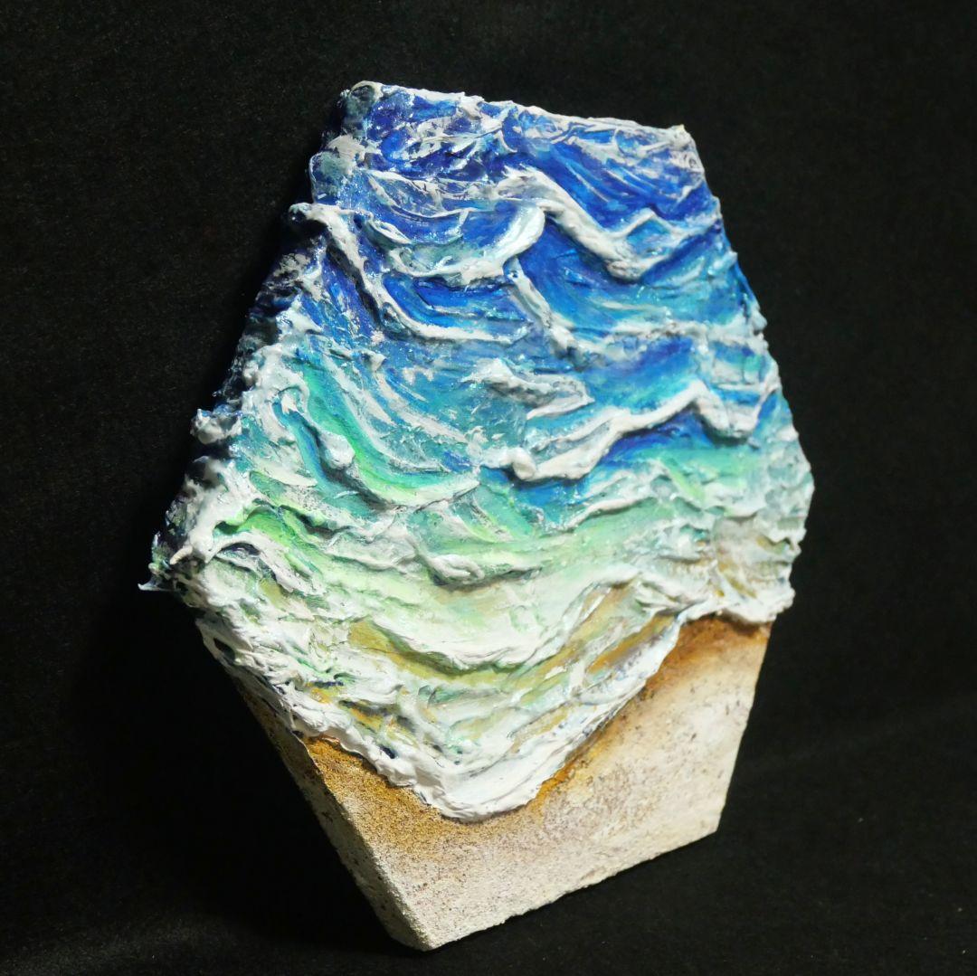 油絵 油彩 油彩画 絵 絵画 六角型【海の砂場】