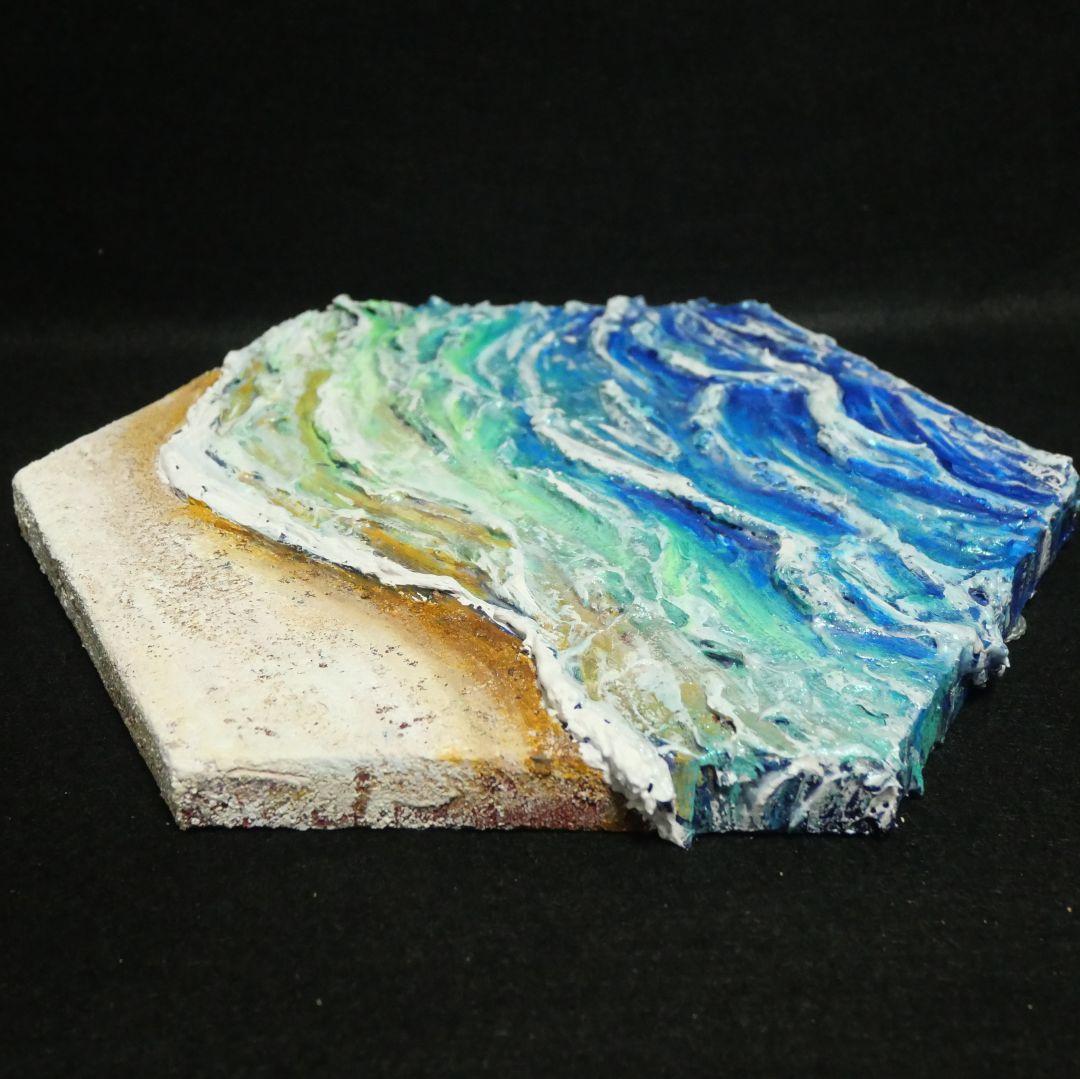 油絵 油彩 油彩画 絵 絵画 六角型【海の砂場】