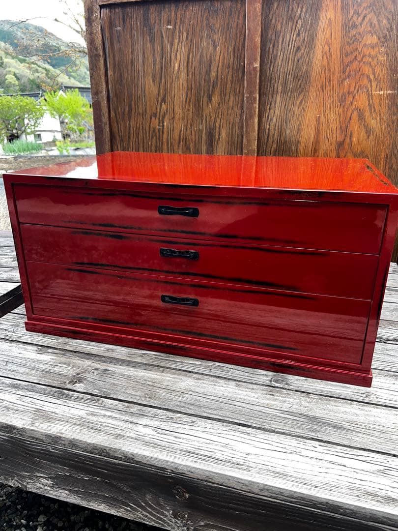 44 展示品 根来塗 三段引き出し 定価45000円