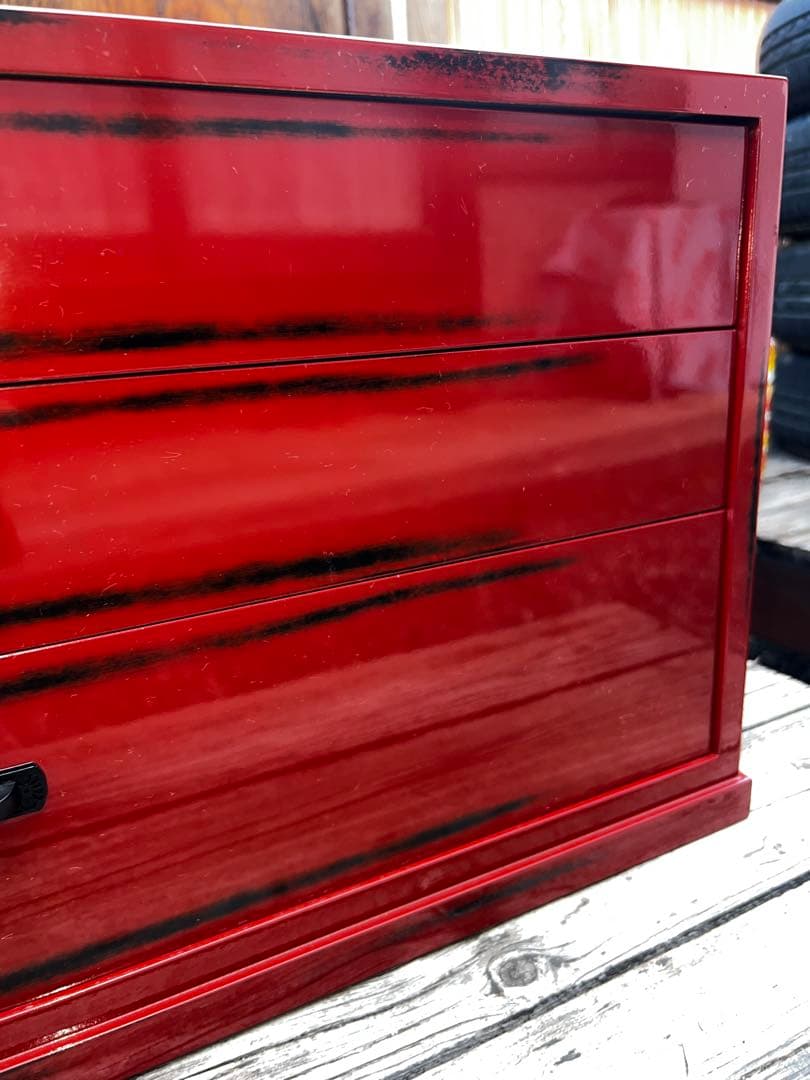 44 展示品 根来塗 三段引き出し 定価45000円