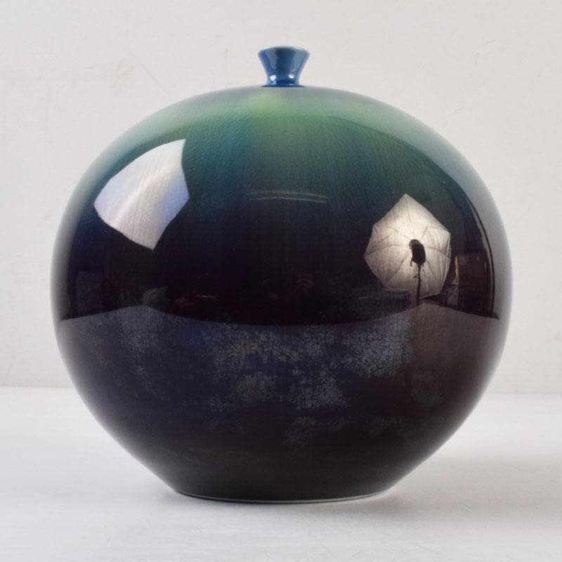 ジ〜p　柳雨軒　三代八十吉　徳田正彦作　彩釉　耀彩　壷　M　R9162H