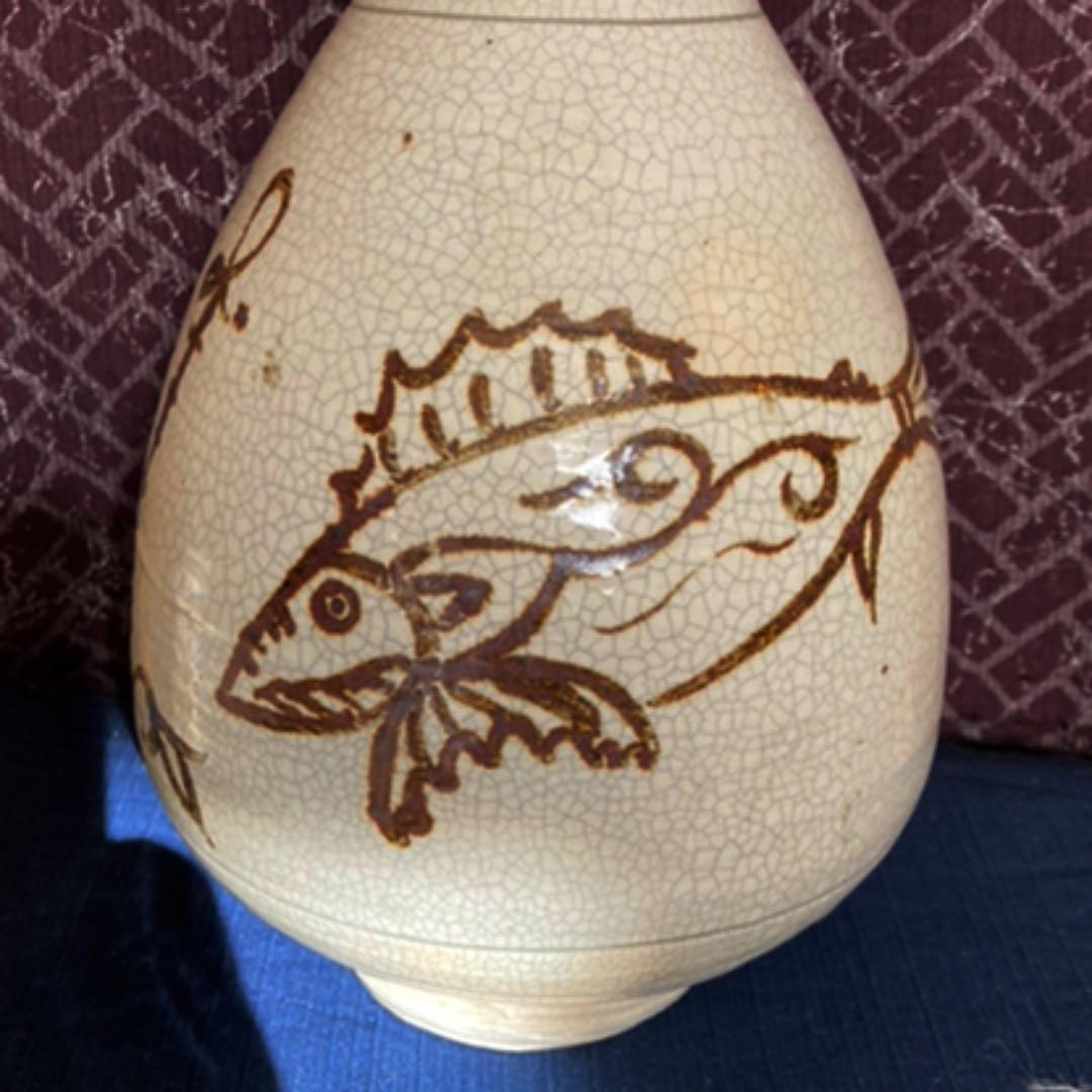 李朝　鉄絵魚文大徳利　　高麗