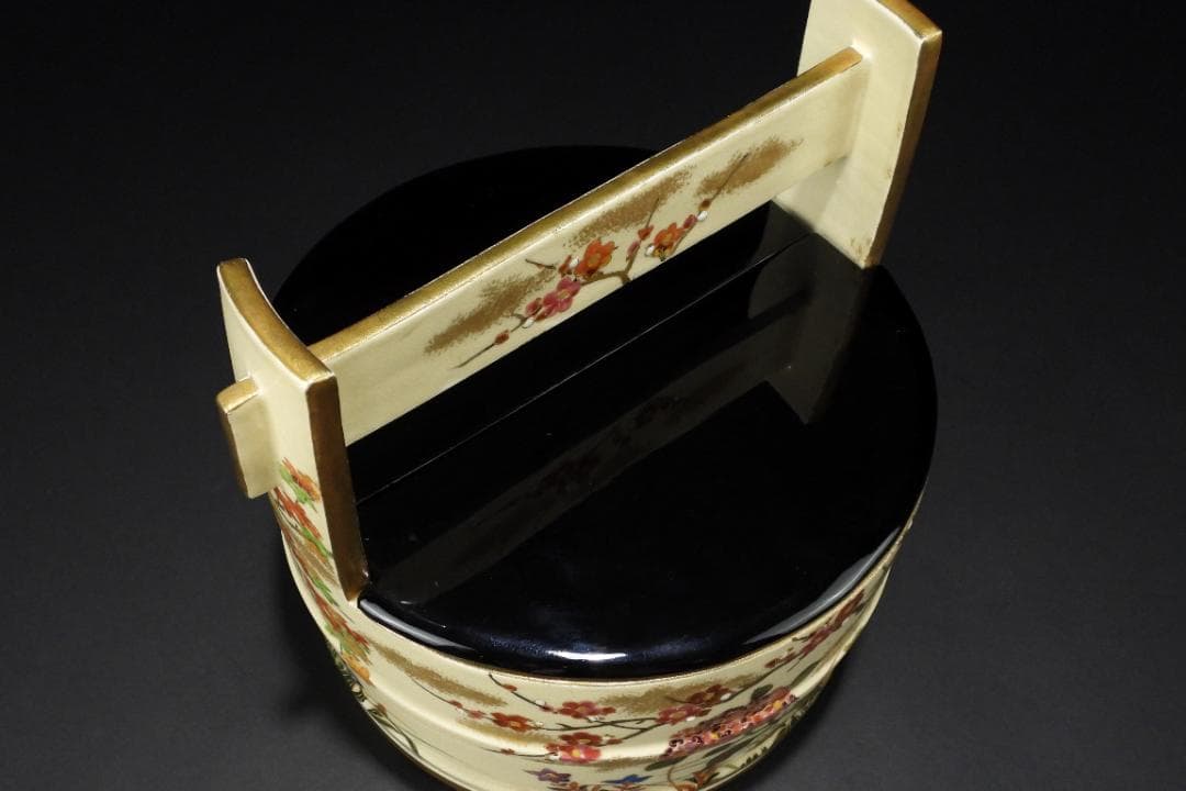 時代 薩摩焼 金彩色絵 花卉紋 手桶 水指 煎茶道具