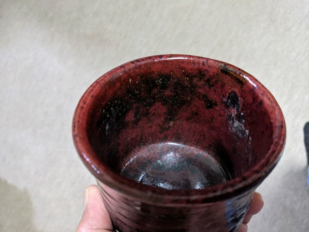 ♦大樋焼！珍物 稀なる発色 田山方南造 筒茶盌 紙共箱 楽脇窯 茶道具 骨董品
