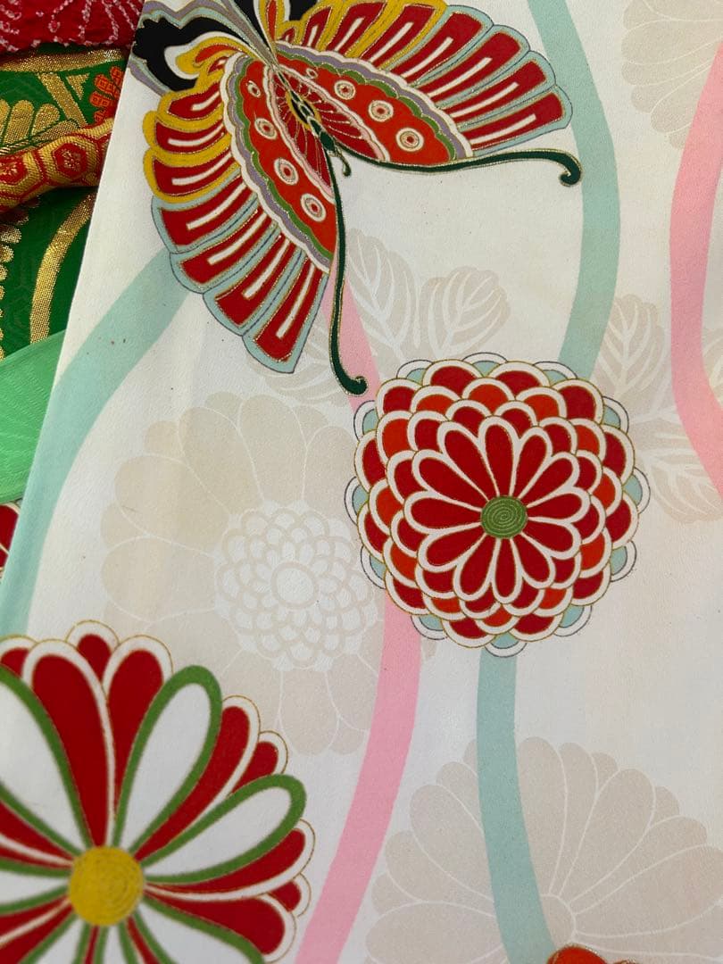 7歳　七五三　アンティーク着物、帯(西陣織)、帯揚げ、帯締め　しごきのセット