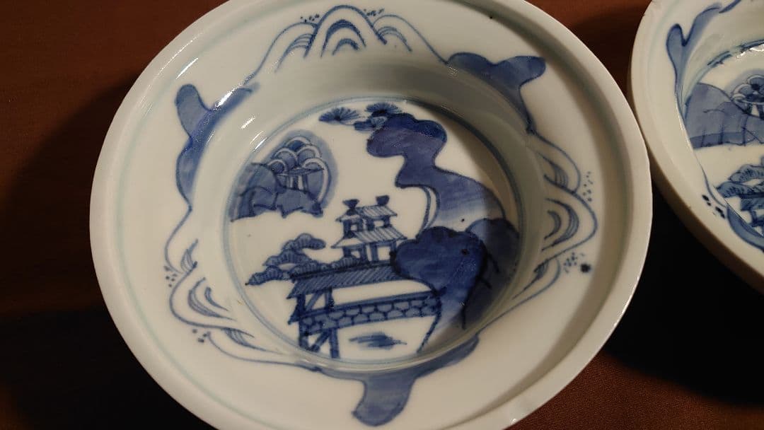 古伊万里　伊万里　染付　山水　菓子鉢　アンティーク伊万里　２客