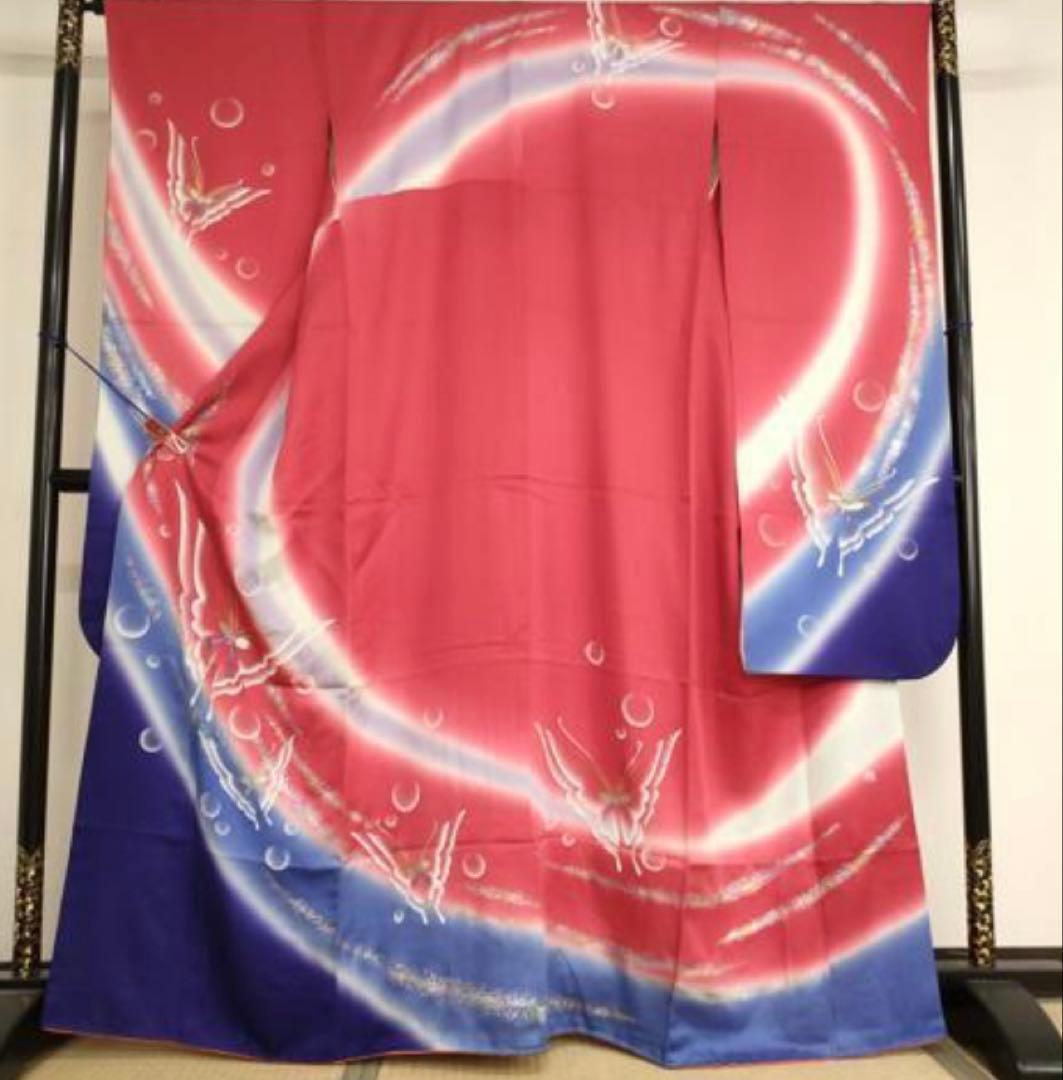 振袖フルセット6点サイズM〜Ｌ舞蝶文　暈し染め　金銀彩　正絹