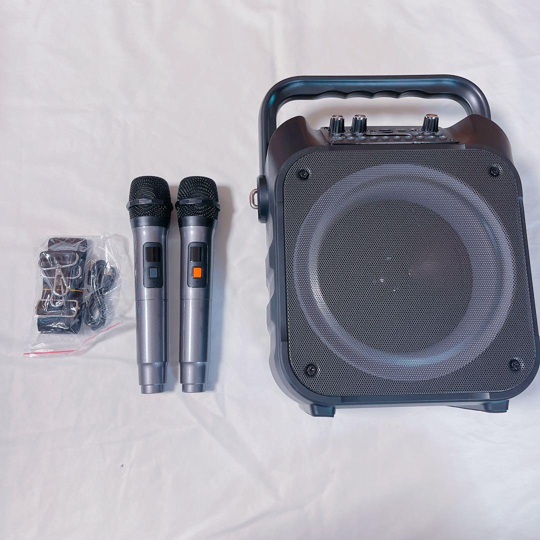 特価❗️カラオケセット 拡声器 スピーカーセット 家庭用 ワイヤレスマイク ２本付