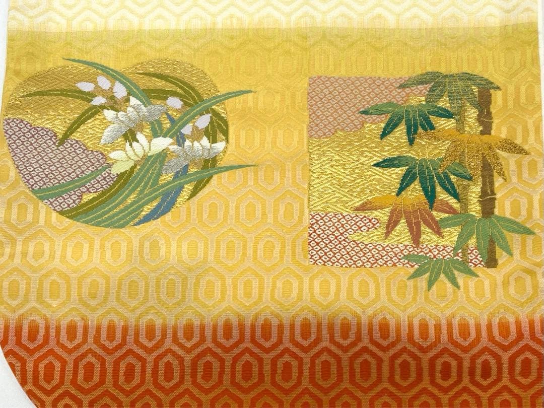 曽根武勇 落款入 御召 振袖 一つ紋 縫い紋 竹笹 金糸 正絹 躾糸付き