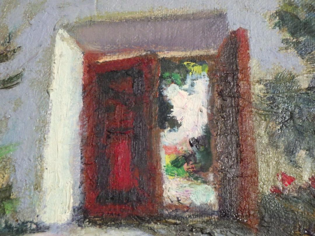 真作 春田美樹 油彩 闘牛場の内庭 ロンダ 肉筆 地図 木枠F6サイズ 一点物