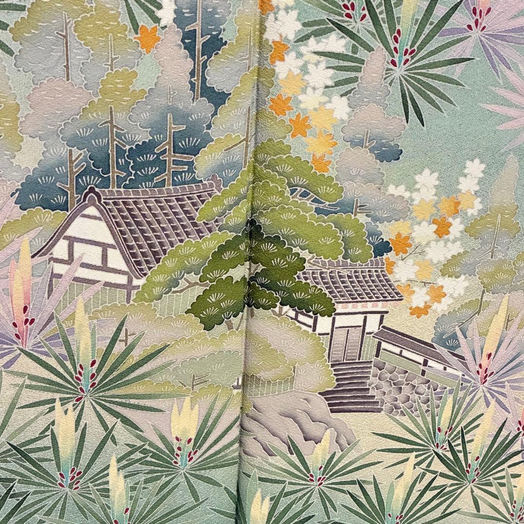 D28 訪問着 友禅 花模様 正絹 着物 袷 しつけ糸付き未使用極美品