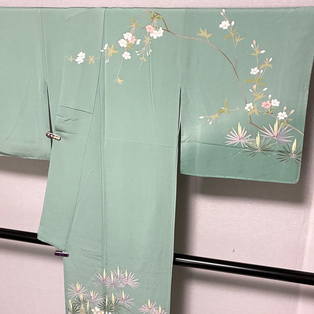 D28 訪問着 友禅 花模様 正絹 着物 袷 しつけ糸付き未使用極美品
