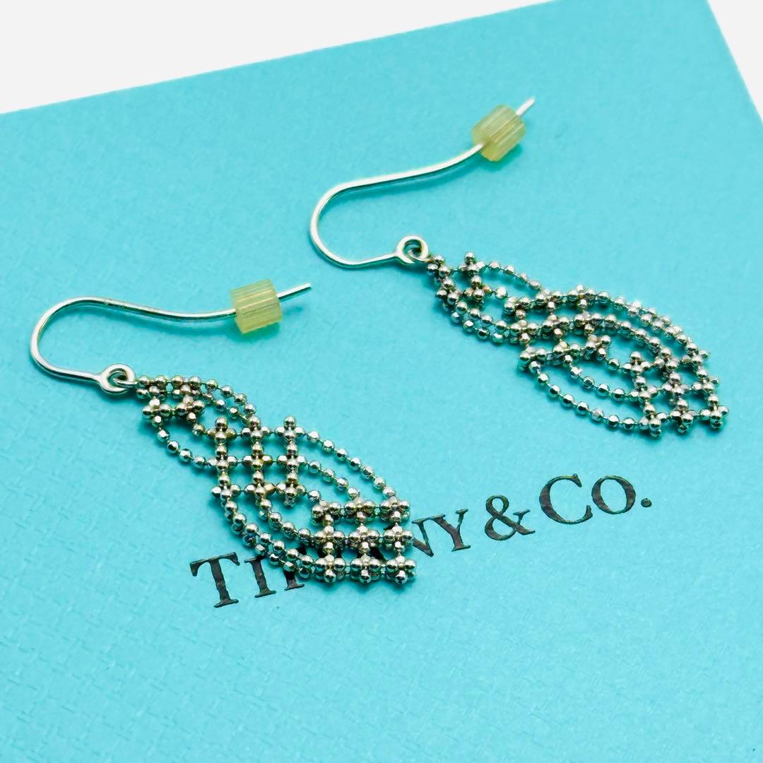 希少　Tiffany メッシュ　カットボール　ピアス　AU750 WG