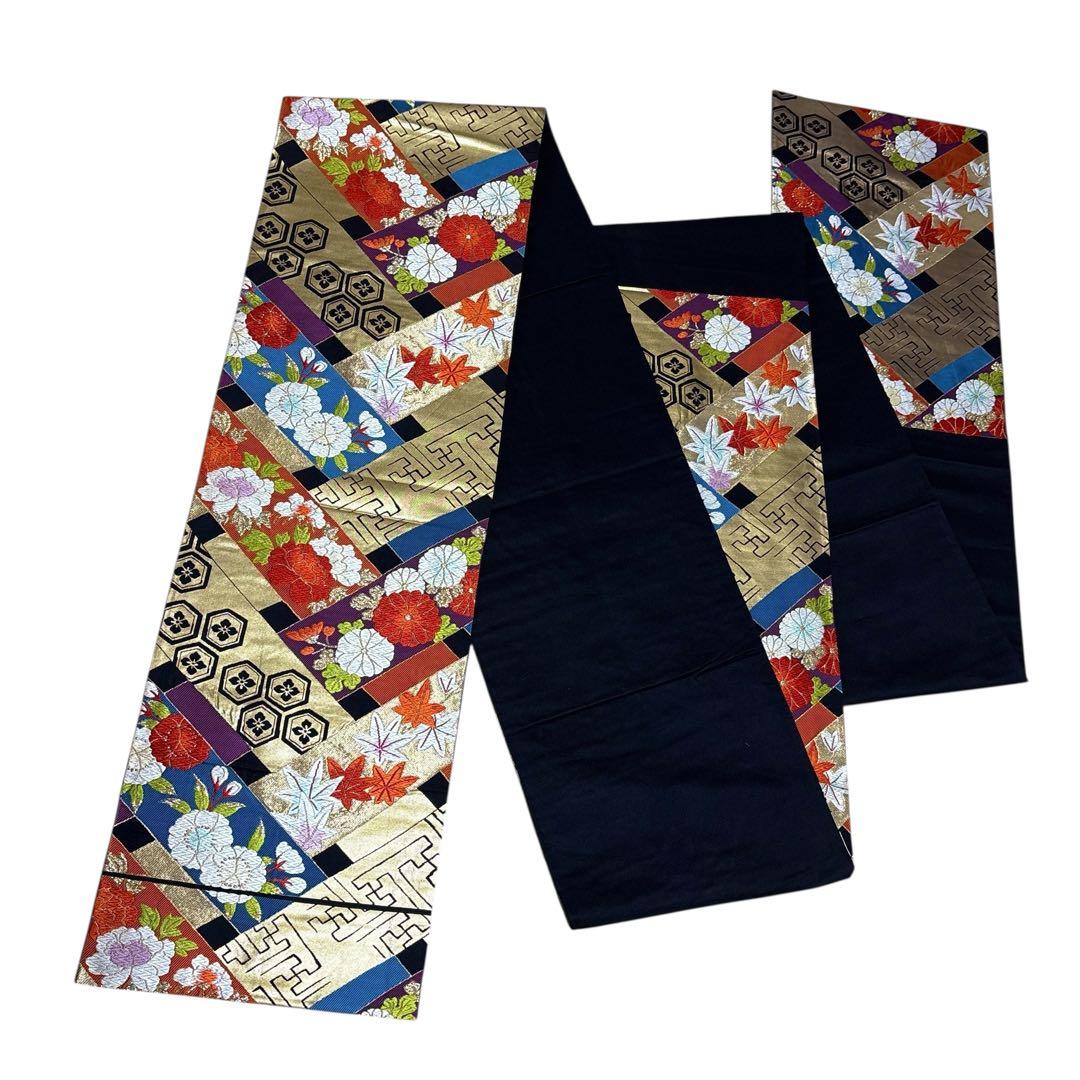 (う12)青紫の祝い青海波模様に本絞りや手描き✨アンティーク振袖⑤点セット㊗️