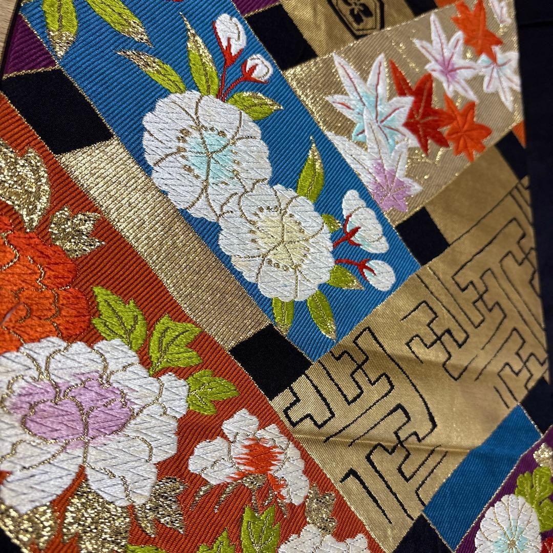 (う12)青紫の祝い青海波模様に本絞りや手描き✨アンティーク振袖⑤点セット㊗️