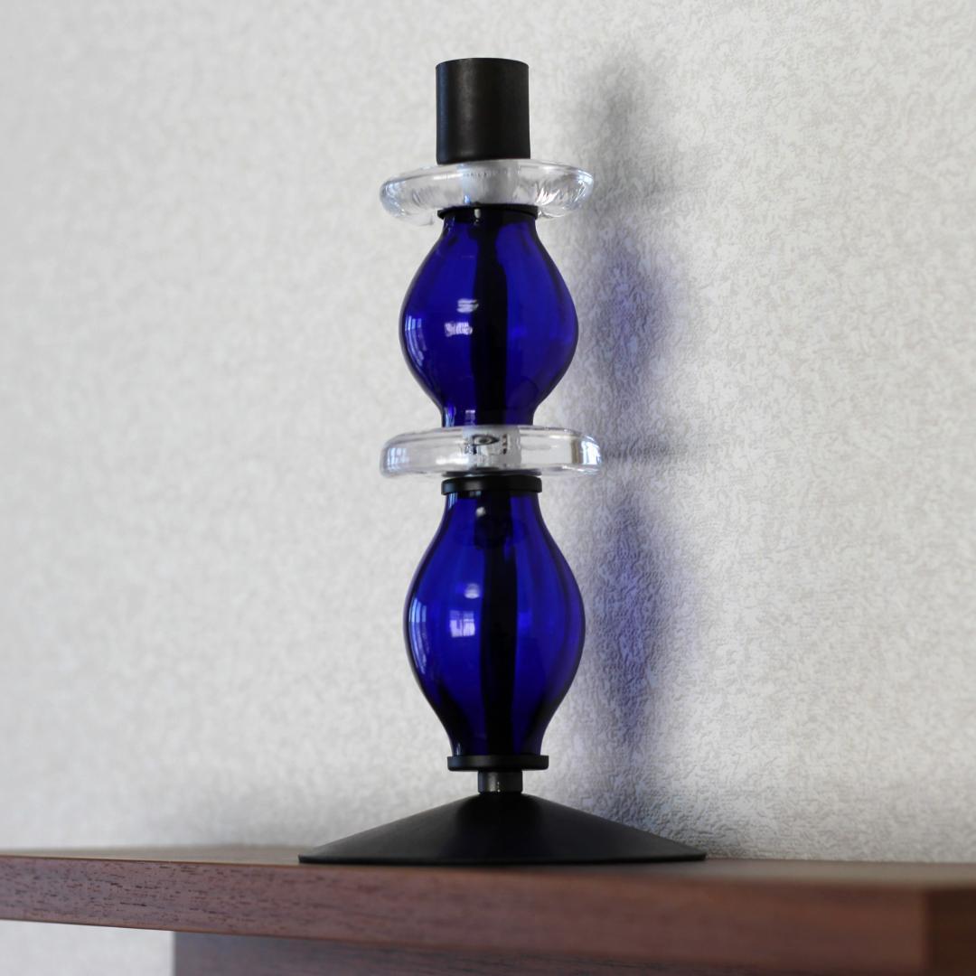 【美品・刻印】エリックホグラン　キャンドルスタンド オニオン型2段　ブルー 01
