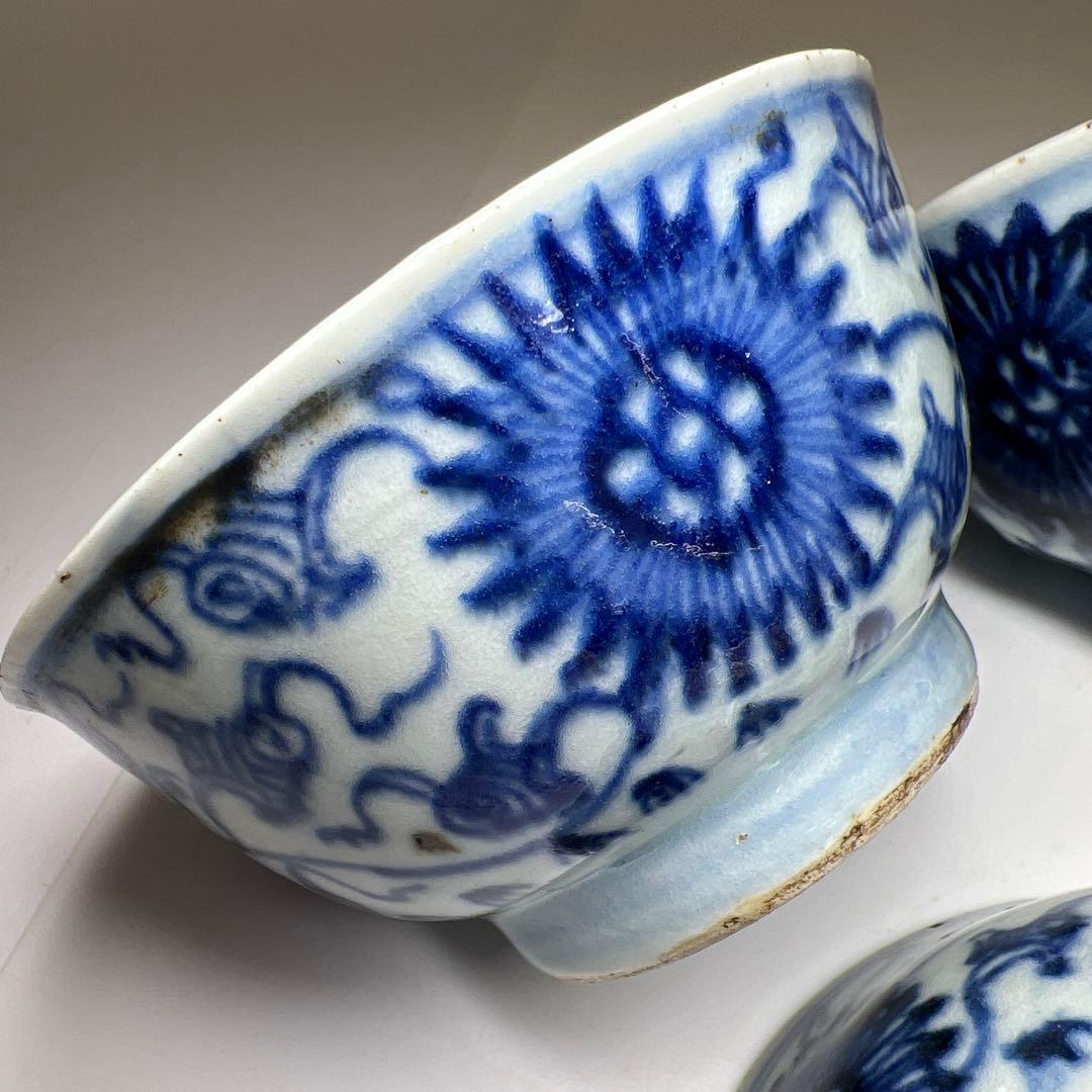 中国清朝時代　古染付碗5客　口径約10㎝　東Y7-1125☆2Fトヒト