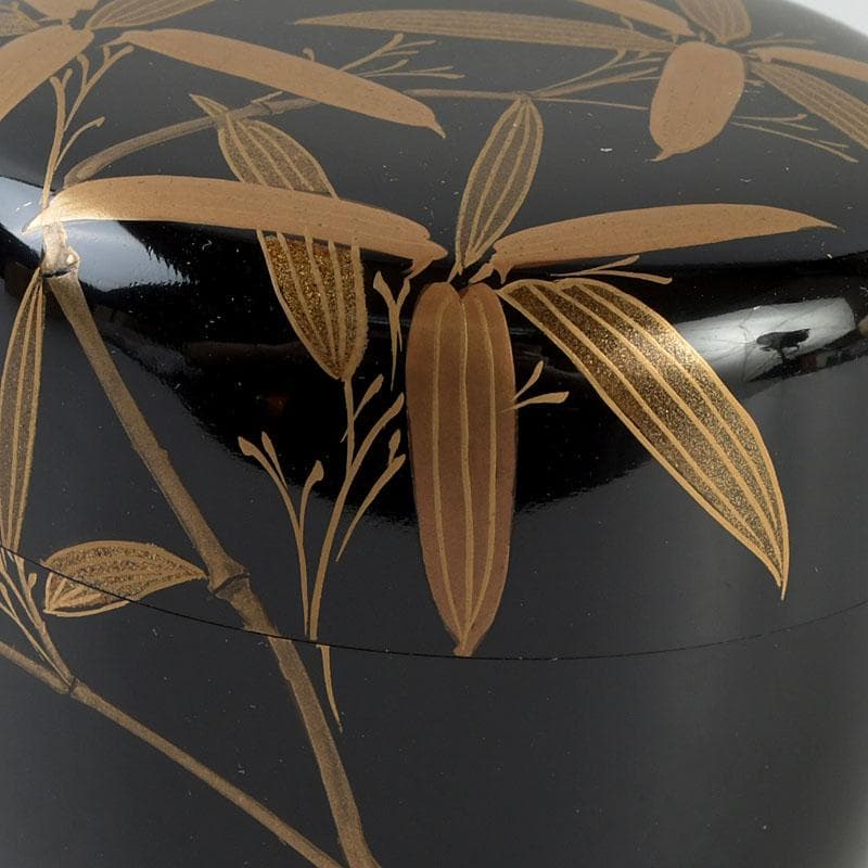 茶道具　輪島塗　稲忠謹製　笹蒔絵　棗　共布共箱　V　9359