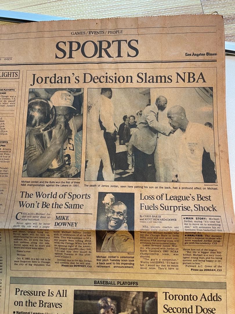 【激レア】マイケルジョーダン引退 新聞（1993年10月）