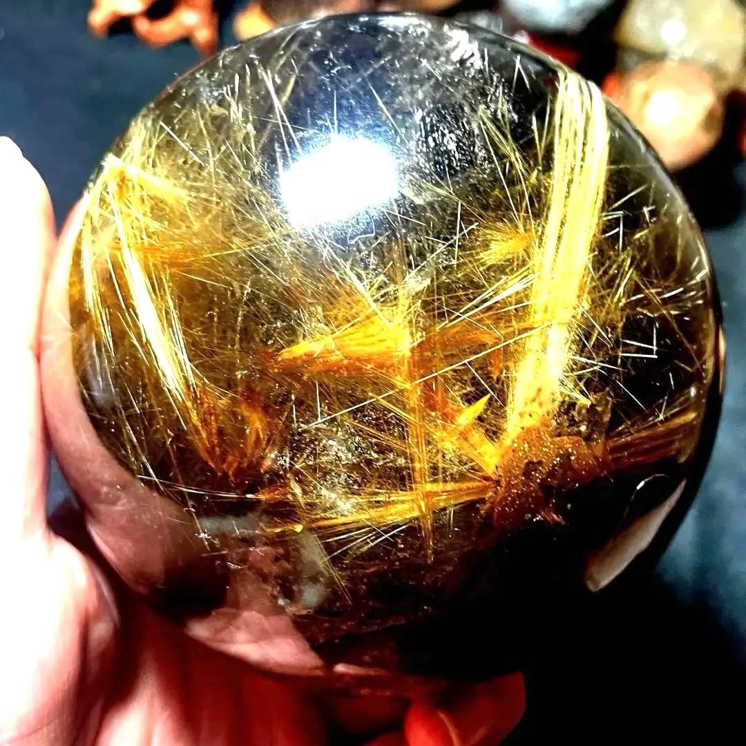 超絶綺麗✨超特大98mm ゴールドタイチンルチルクォーツ　丸玉スフィア　金針水晶