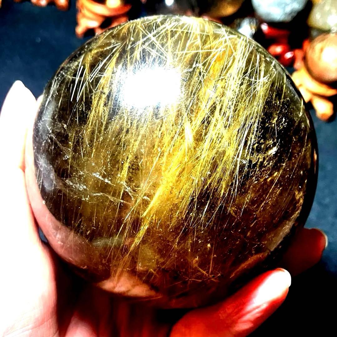 超絶綺麗✨超特大98mm ゴールドタイチンルチルクォーツ　丸玉スフィア　金針水晶