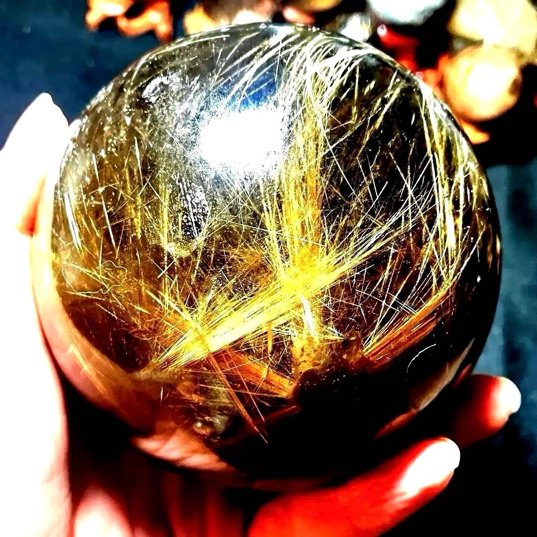 超絶綺麗✨超特大98mm ゴールドタイチンルチルクォーツ　丸玉スフィア　金針水晶