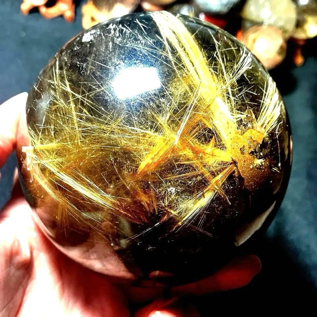 超絶綺麗✨超特大98mm ゴールドタイチンルチルクォーツ　丸玉スフィア　金針水晶
