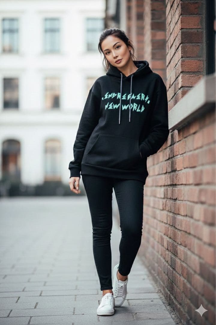 【送料込】オーバーサイズパーカーモコモコ刺繍ロゴ黒 【RE】Freesize