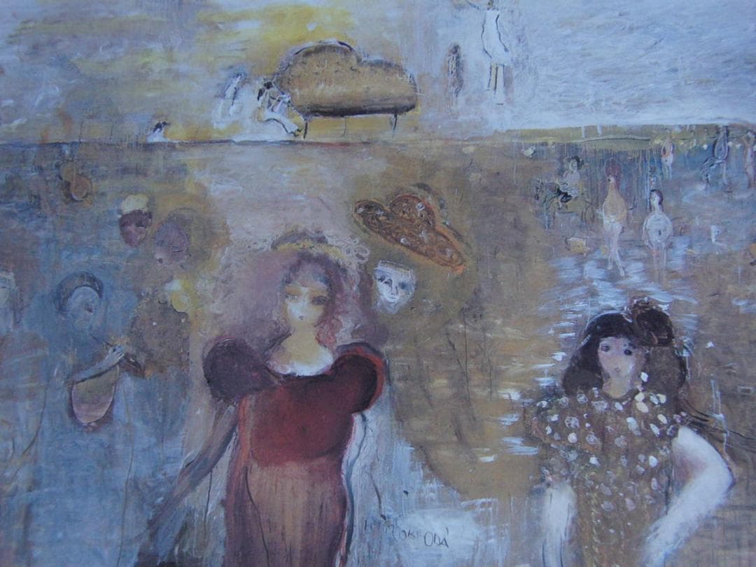 織田廣喜、【森の音楽会】、希少な額装用画集より、新品額装付