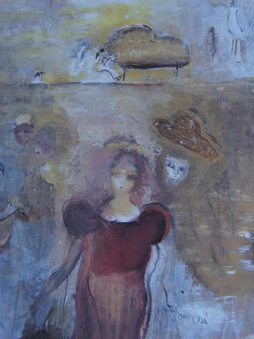 織田廣喜、【森の音楽会】、希少な額装用画集より、新品額装付