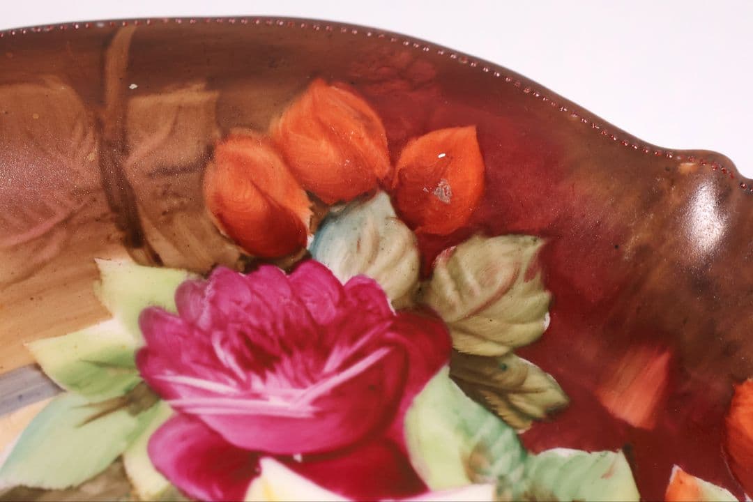 【CM309】オールドノリタケ 風景 薔薇 皿 鉢 幅21.8cm 湖畔 明治