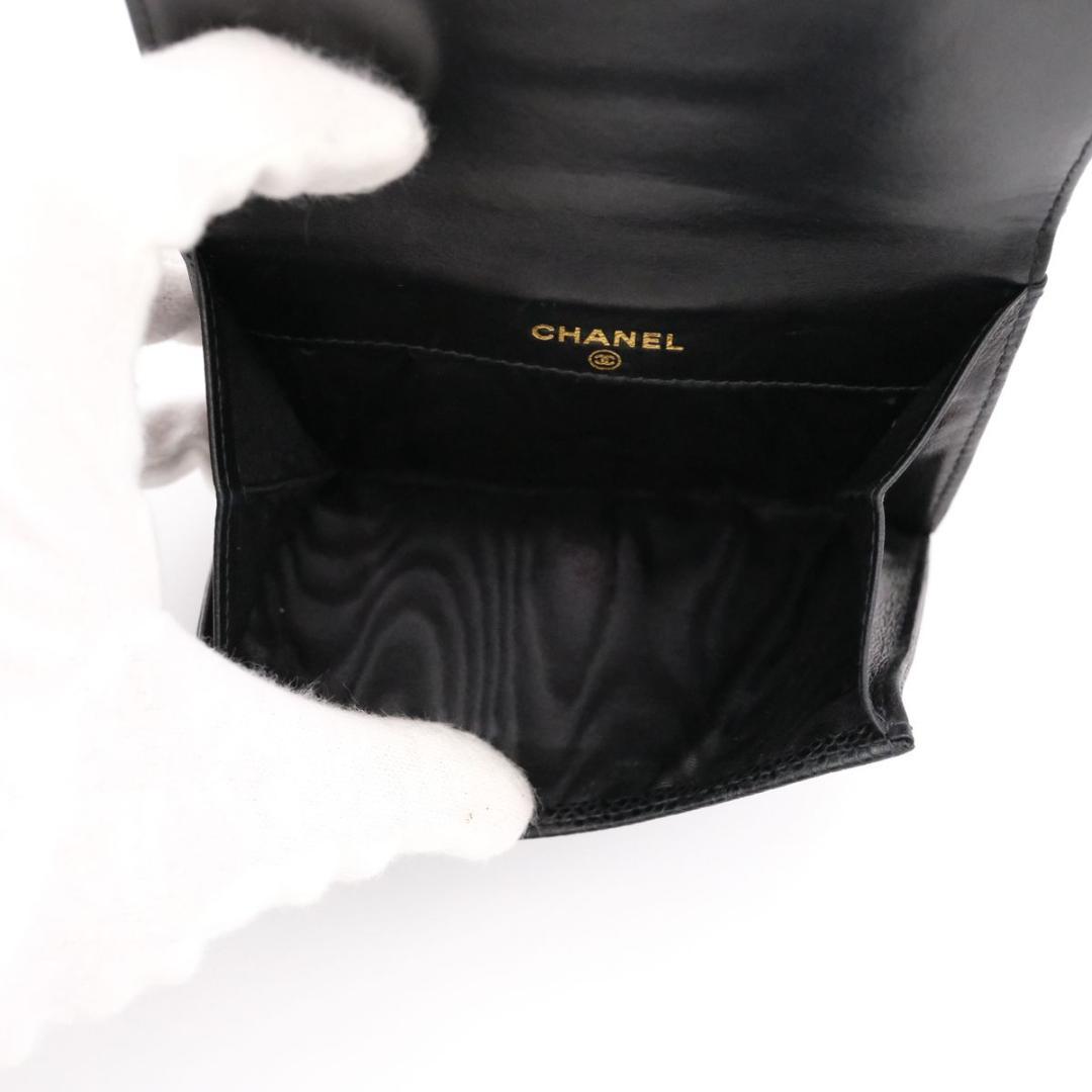 【美品】CHANEL シャネル キャビアスキン Wホック 折り財布 ココマーク