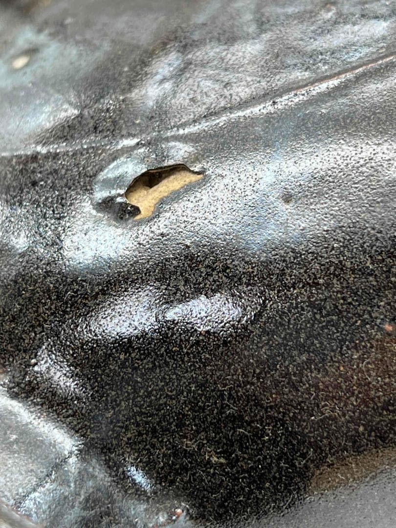 金～元時代 褐黑釉 木の葉文　大扁壺　花入　花瓶　茶道具(B-66)