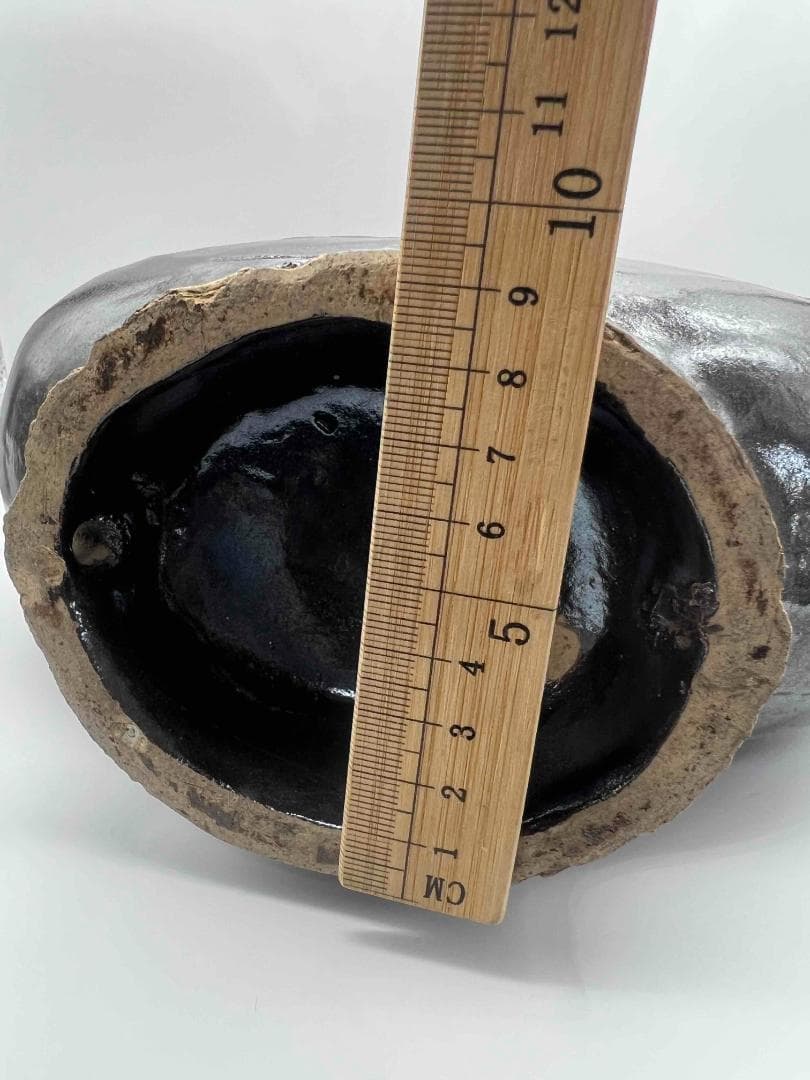 金～元時代 褐黑釉 木の葉文　大扁壺　花入　花瓶　茶道具(B-66)