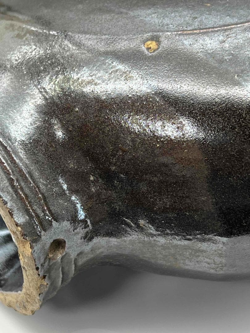 金～元時代 褐黑釉 木の葉文　大扁壺　花入　花瓶　茶道具(B-66)