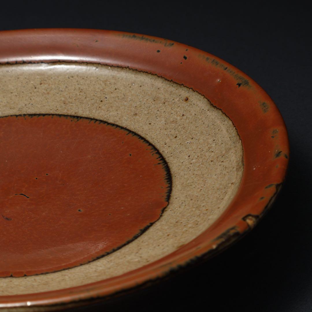 浜田庄司　柿釉縁丸皿直径∅27cm　人間国宝　民藝　R1489w2ラ