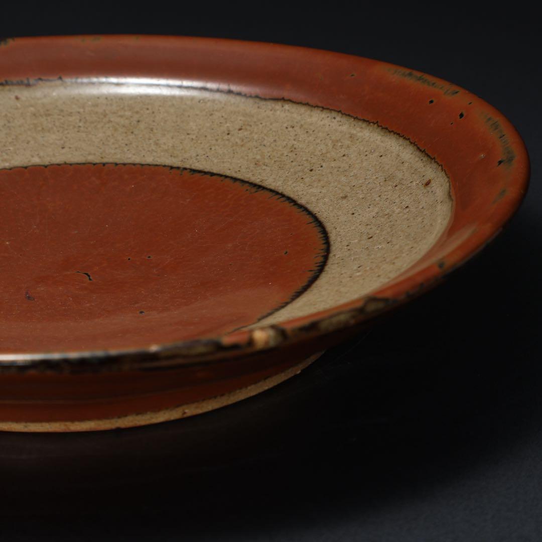 浜田庄司　柿釉縁丸皿直径∅27cm　人間国宝　民藝　R1489w2ラ