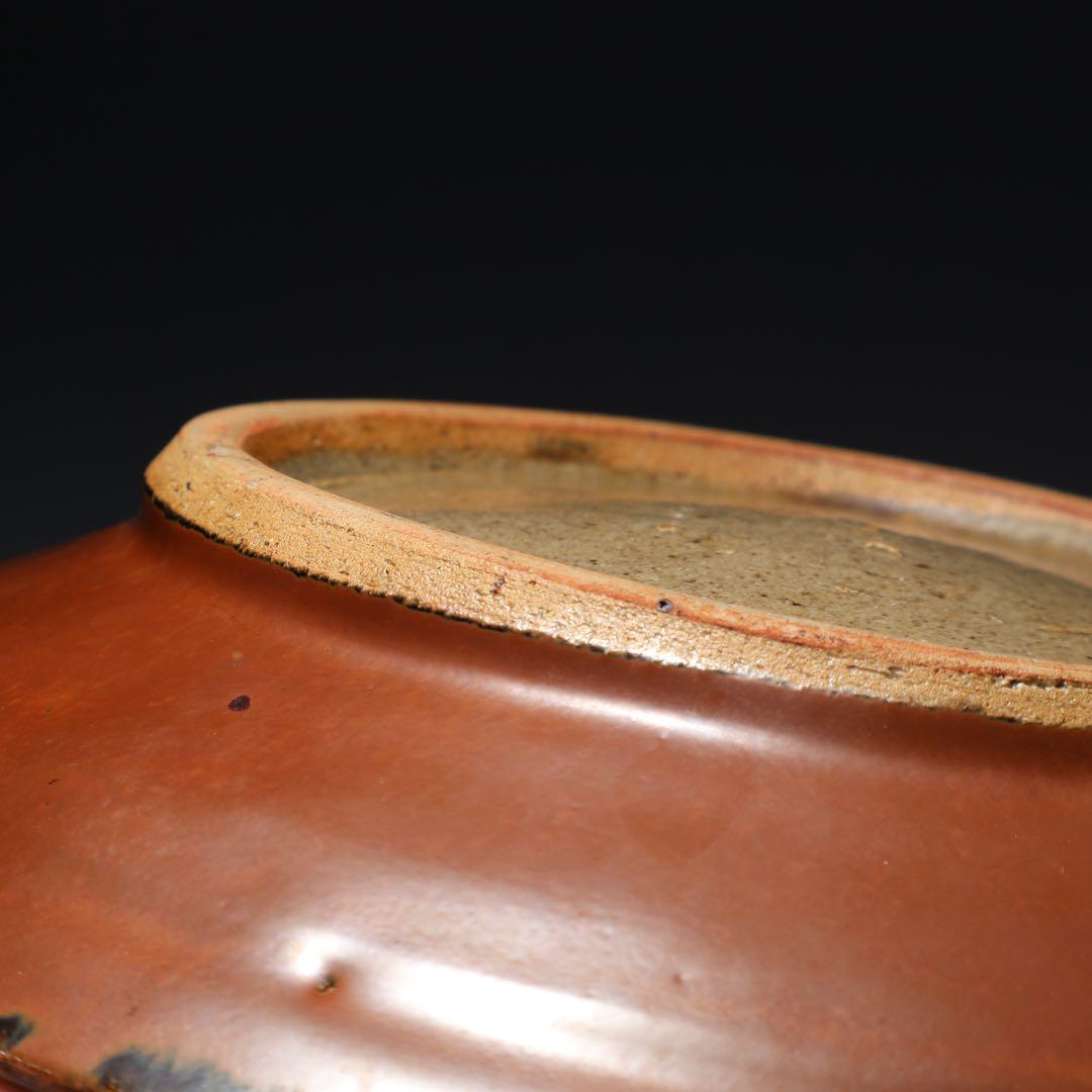 浜田庄司　柿釉縁丸皿直径∅27cm　人間国宝　民藝　R1489w2ラ