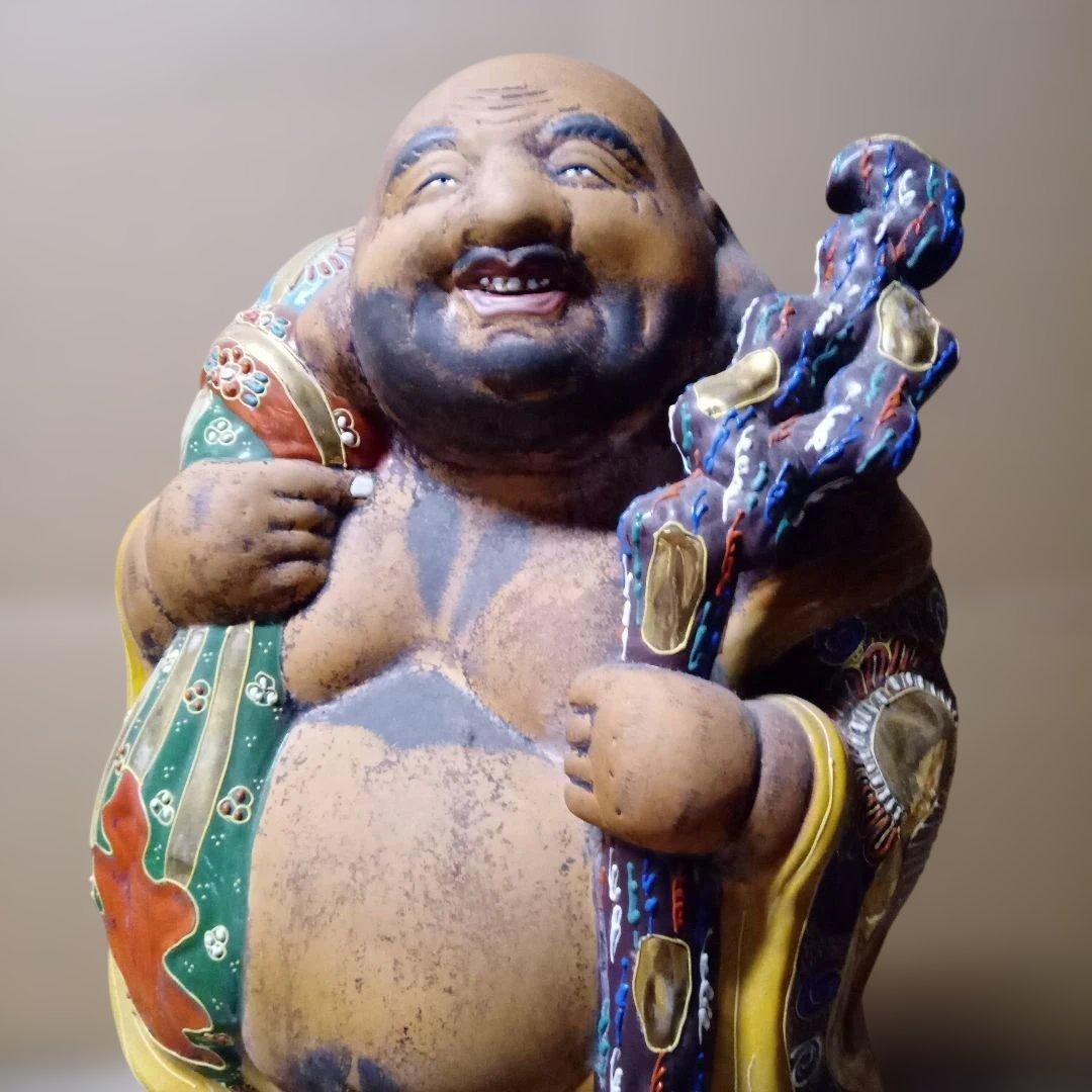 九谷焼　縁起物　特大　笑顔の福の神像 陶器製 45cm　アンティーク