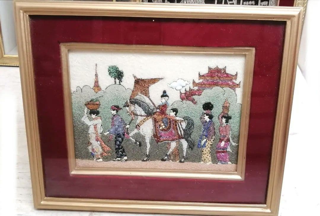 ☆【3点セット】 宝石画 額縁 石 宝石 ストーン ジュエリー 絵画 アジアン