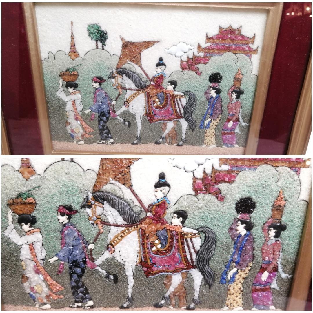 ☆【3点セット】 宝石画 額縁 石 宝石 ストーン ジュエリー 絵画 アジアン