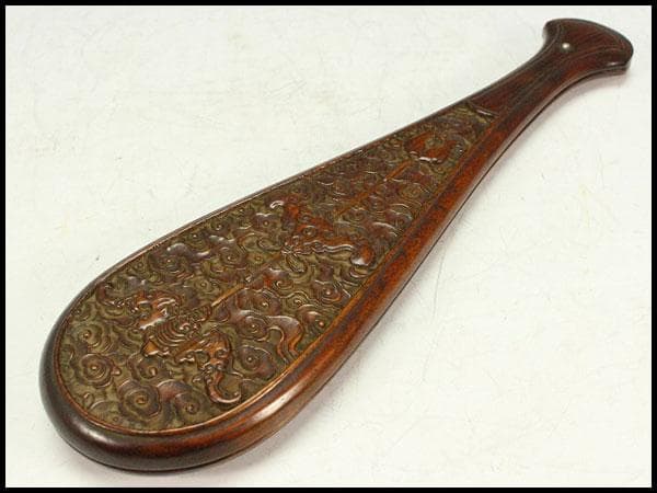 中国美術 花梨 刻 雲蝙蝠紋 秤 測り具(K-A911)