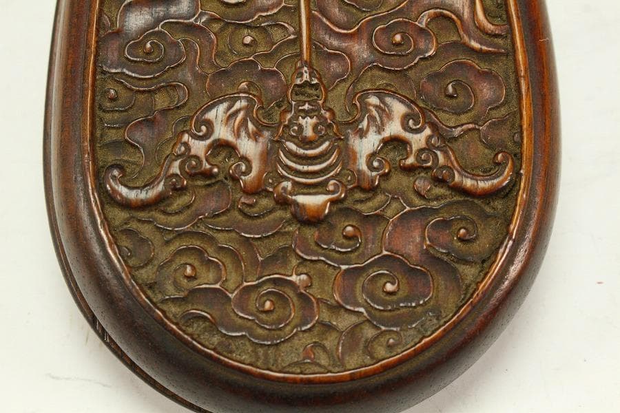 中国美術 花梨 刻 雲蝙蝠紋 秤 測り具(K-A911)