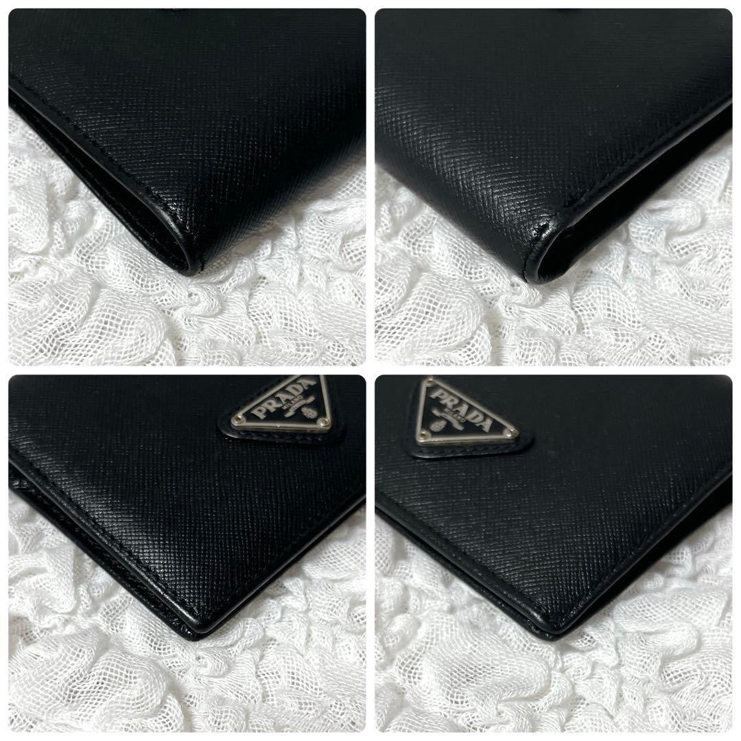 美品✨PRADA サフィアーノ　二つ折り財布　コンパクトウォレット　レザー　黒