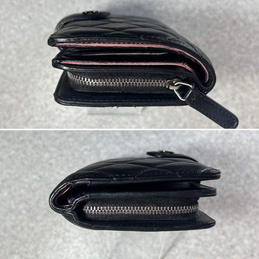 超美品CHANEL マトラッセココマークコンパクト二つ折り財布ブラック
