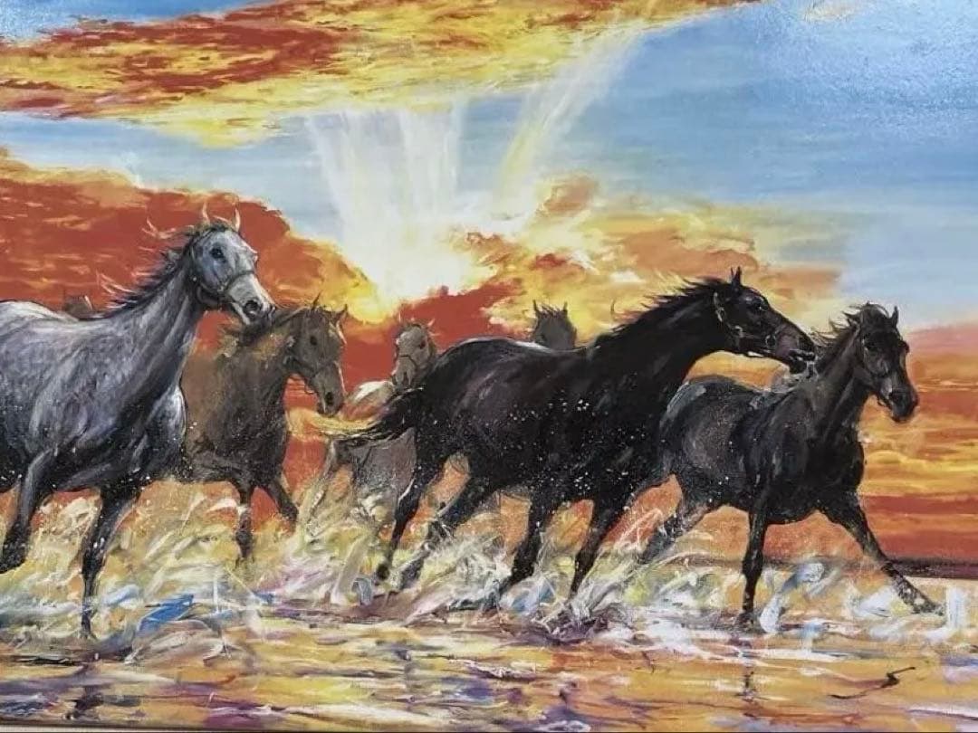 中畑艸人・額装陶板画・名馬優駿・優駿詩情・特別製作作品・美品・